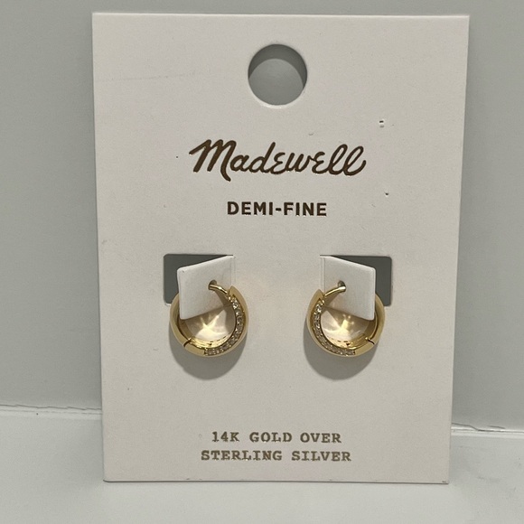 Madewell Demi-Fine Pronged Crystal Huggie Hoop Earrings $88 NEW 14k gold over SS - Picture 3 of 5